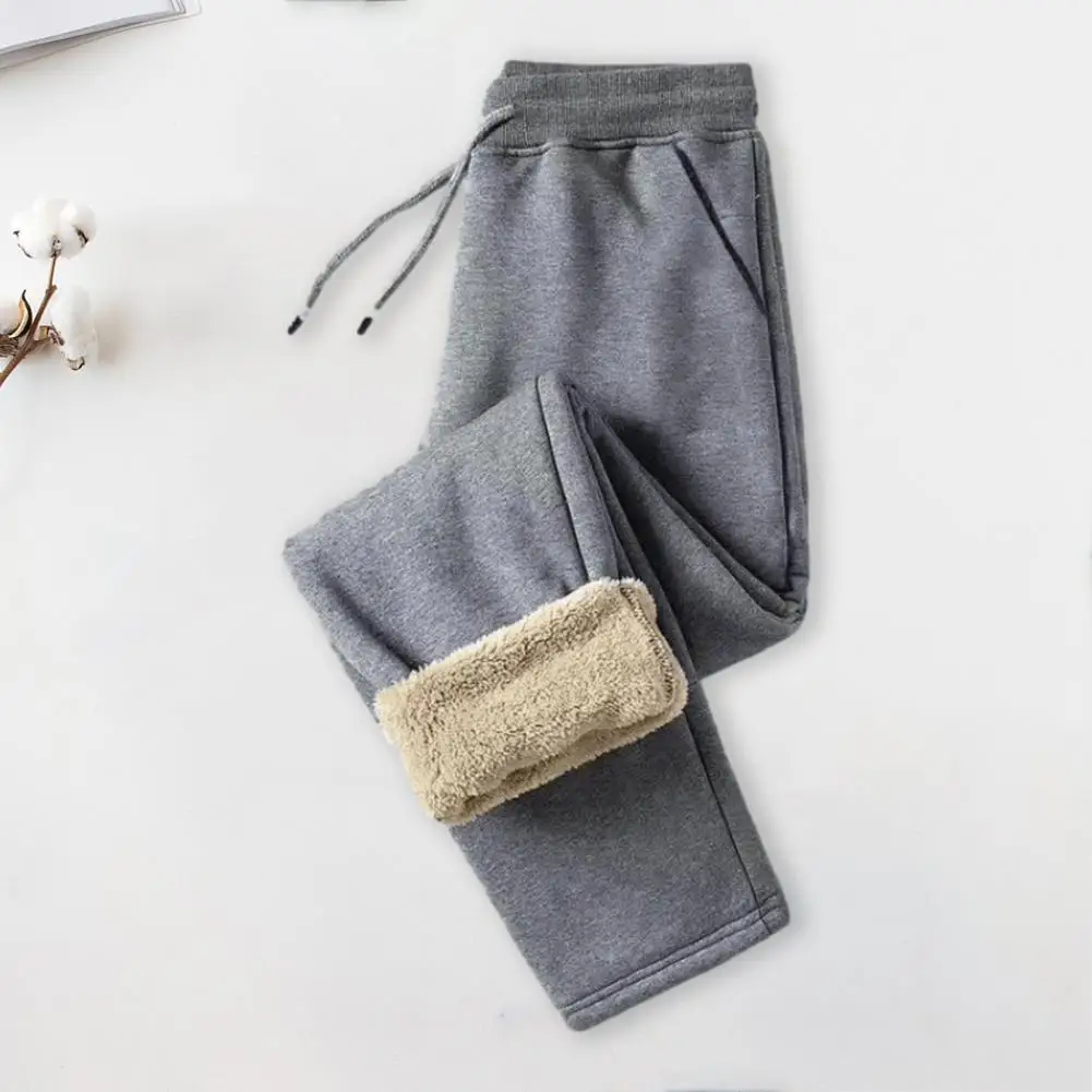 

Adjustable Waistline Trousers Thick Plush Men's Sweatpants Elastic Waist Ankle-banded Mid Waist Length Trousers with Loose