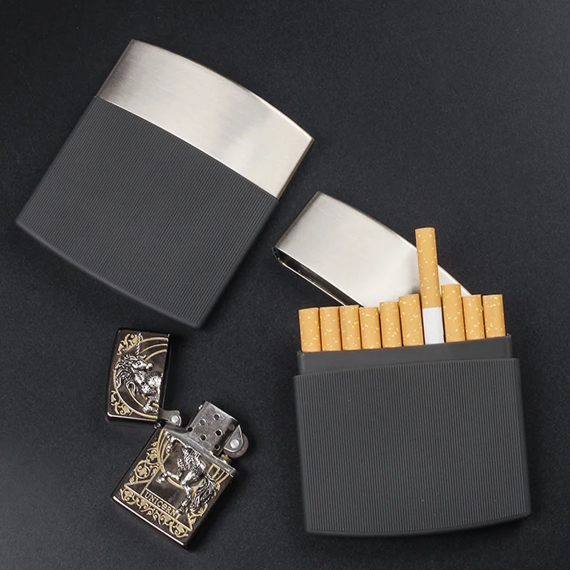 Men's Black Stainless Steel Business Cigarette Case Thin 10-Cigarette Box Holder for Stylish Smoking Accessories image 6