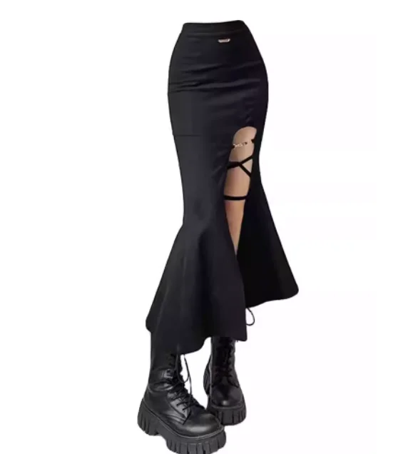 Gonna a coda di pesce divisa sexy a vita alta primavera autunno donna di grandi dimensioni Gonne da strada alla moda irregolari con temperamento nero classico