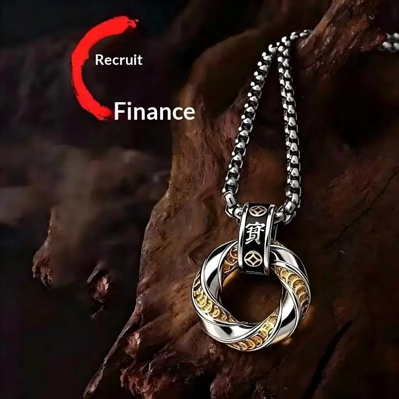 Stainless Steel Mobius Necklace For Men Light Luxury Niche Design Coins Double Circle Necklaces Trendy Sweater Chain KOFSAC