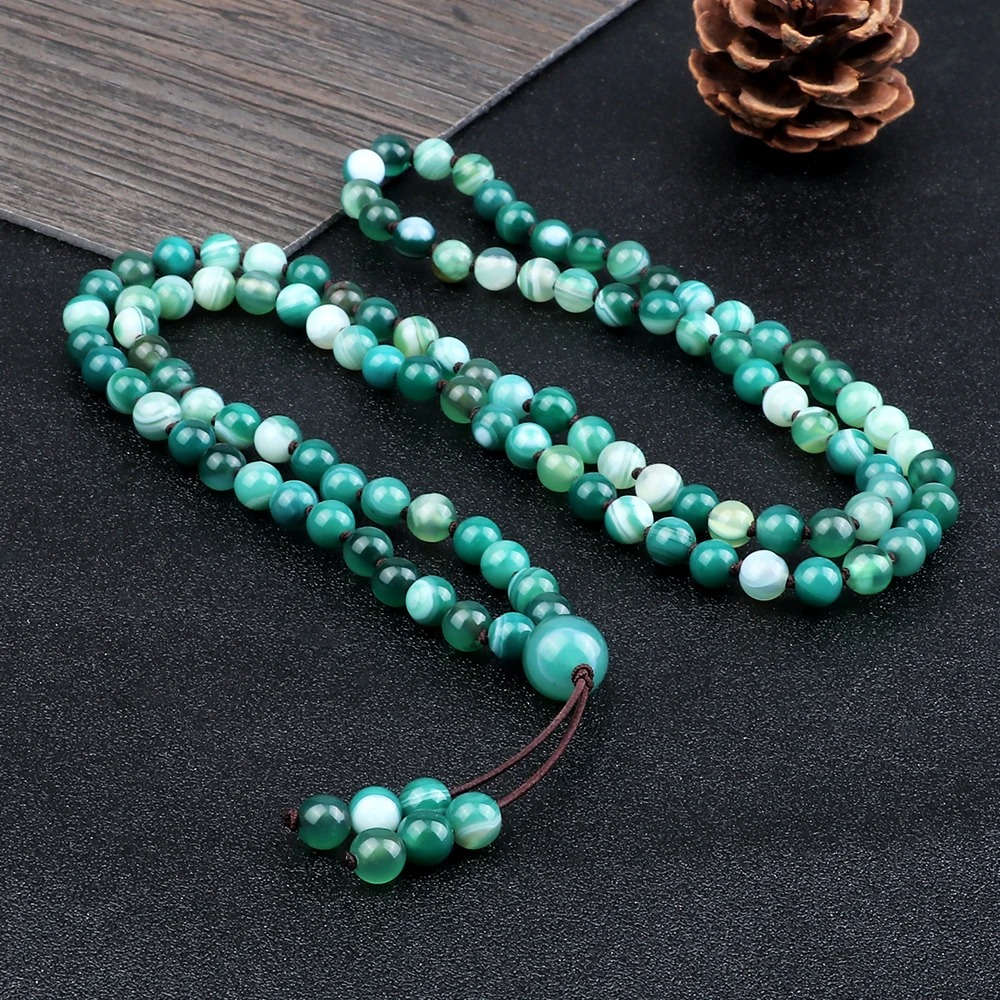 New Budda 108 Mala Beads Healing Necklace&Bracelet 6MM Malachite Wood Beads Natural Stone Bangles Chain Pulsera Jewelry Gift Men