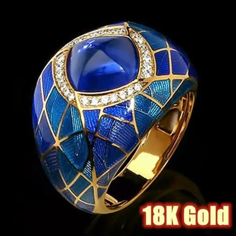 Fashion Luxurious Blue Gem Finger Rings Retro Zircon Design Men Ring Jewelry for Banquet Party Accessories