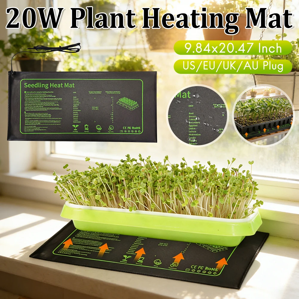 20W Plants Seedling Heating Pad Waterproof Warmer Heat Mat Under Tank Pad for Tortoise Snakes Lizard Garden Germination Brewing
