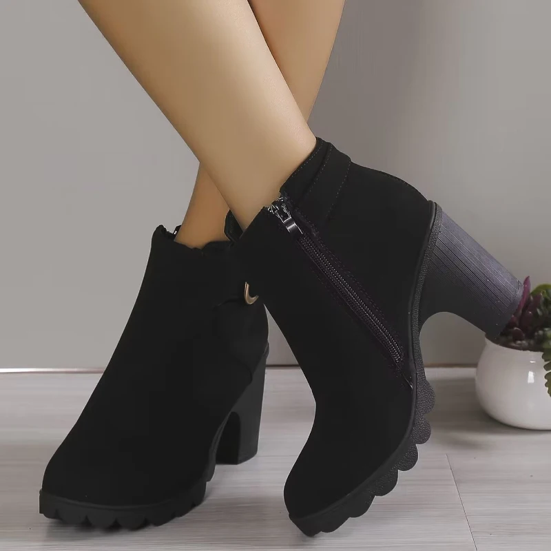 

Women Winter High Heels Shoes Chelsea Ankle Boots Gladiator Snow Boots Brand Chunky Pumps New Fashion Goth Motorcycle Plus Size