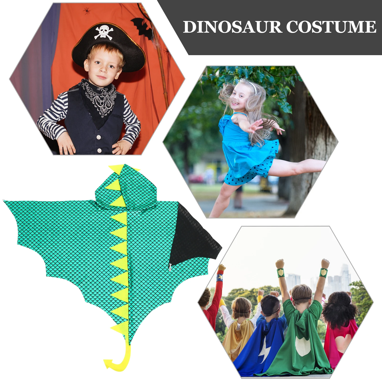 

Halloween Dinosaur Cape Costume for Kids Toddler Hooded Cloak Party Dress Up Supplies Cool Mysterious Design Free