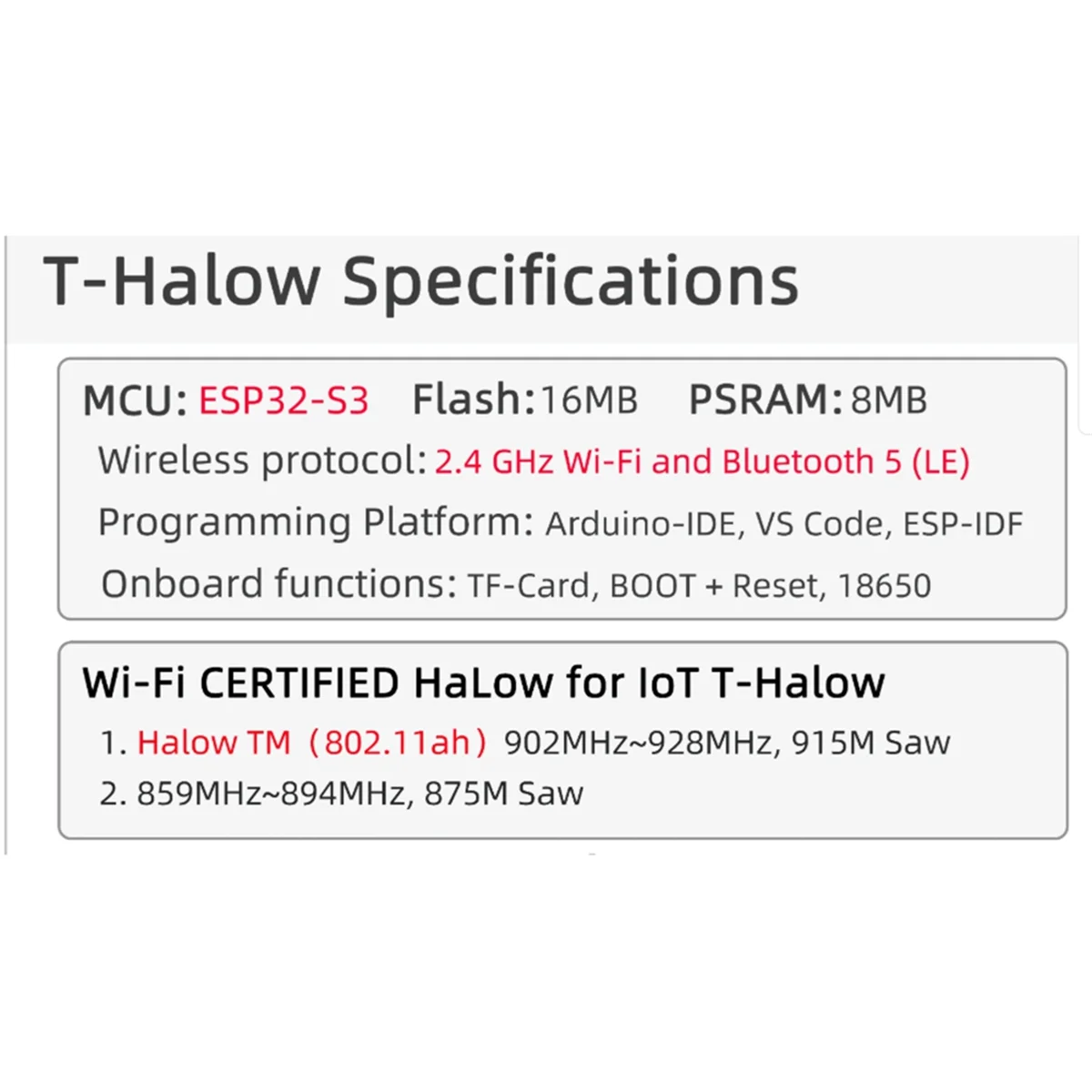 A07I T-Halow ESP32-S3 Ethernet Development Board WiFi Bluetooth Module Wi-Fi CERTIFIED HaLOW RJ45 Network Port Camera Seat