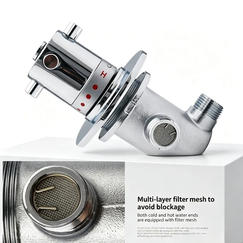 Thermostatic Mixing Valve Wall Mounted Shower Tap Automatic Temperature Control Fitting For Bathtub Shower Panel Bathroom view 4