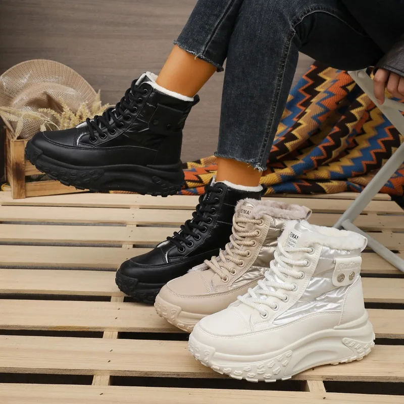 

Faux Fur Lined High Top Thick Platform Boot for Women Warm Winter Ankle Booties Korean Fashion 2025 Hot Selling Warm Boot
