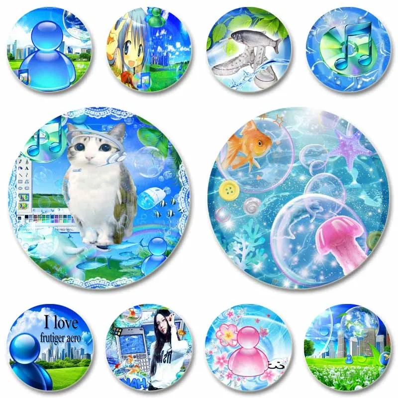 Creative Frutiger Aero Art Badge Anime Handmade Round Brooch Exquisite Lapel Pins for Shoes Hat Backpack Accessory Jewelry Gifts