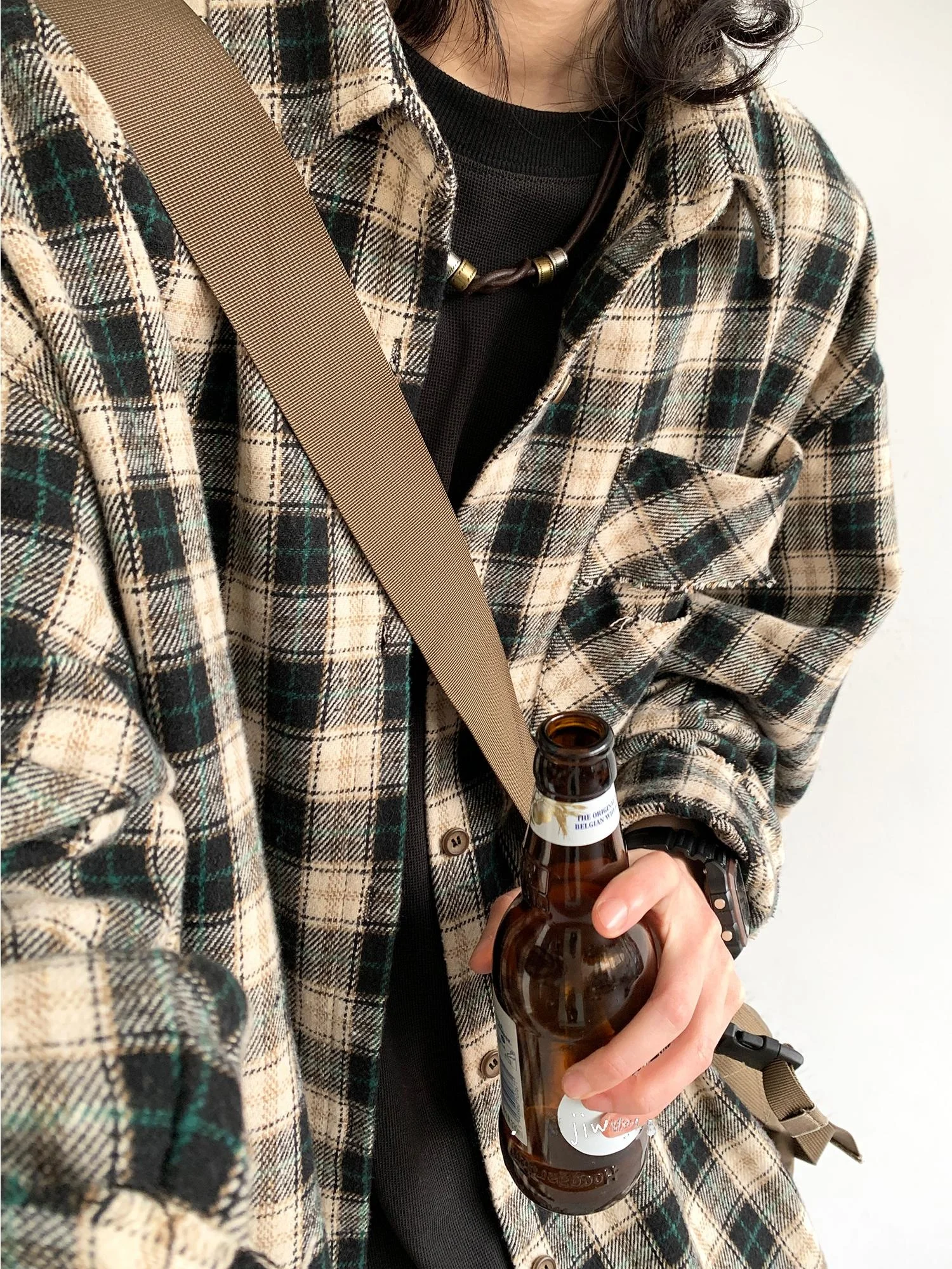 

Loose Plaid Long Sleeve Shirt 2025 Autumn Season Unisex College Style Embroidered Ripped Workwear Jacket Trendy Youth Fashion