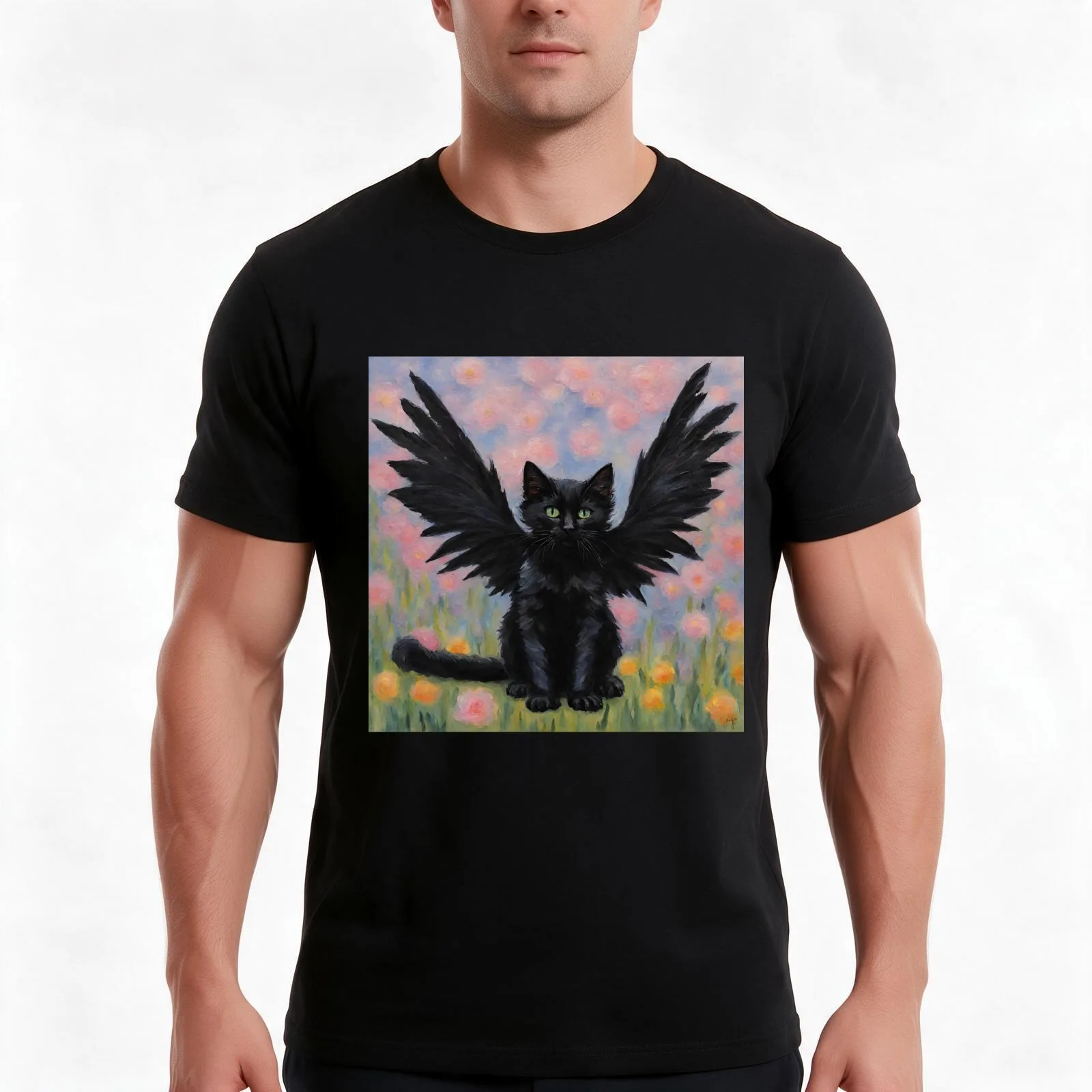 Emerald Black Cat T-Shirt Summer Casual Cotton Tee Oversized Streetwear Tops Vintage Graphic Print Loose Fit Short Sleeve
