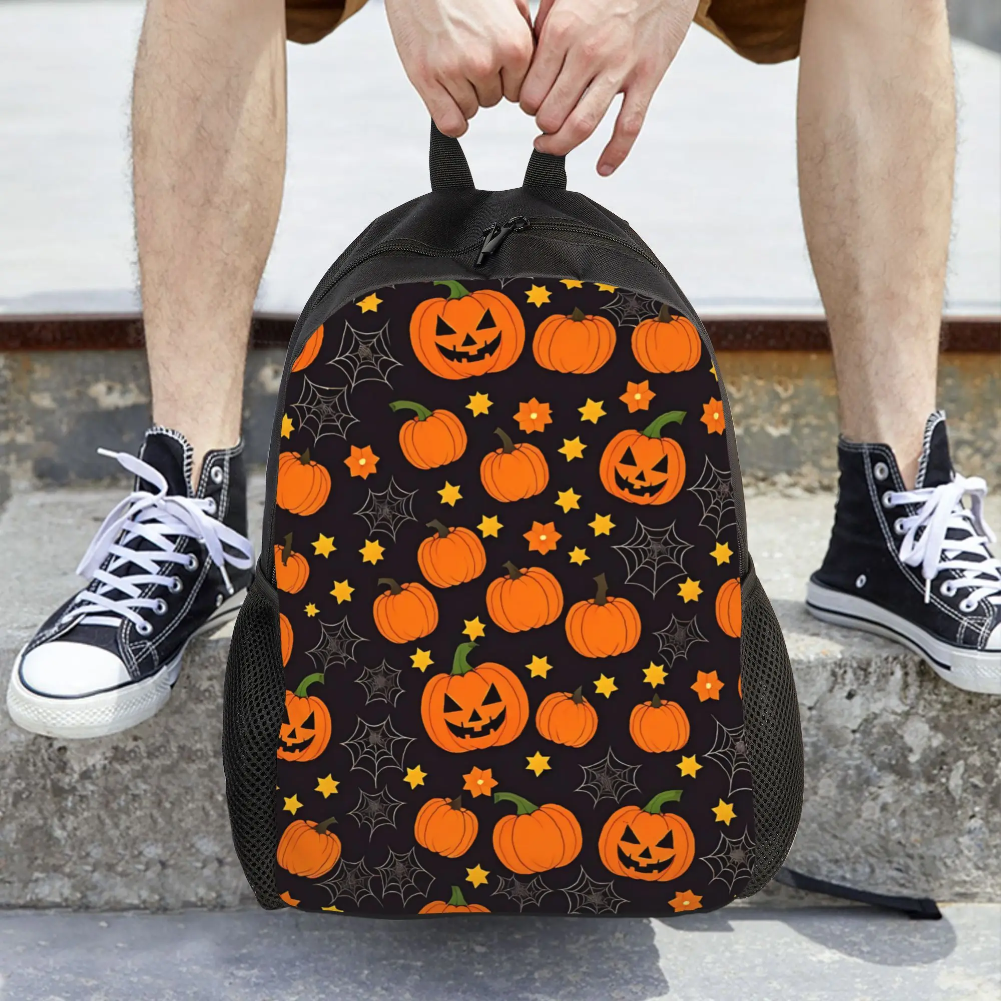 Fashion Autumn air Halloween pattern backpack  mochila Snack Storage Journey Retro Washable Rucksack