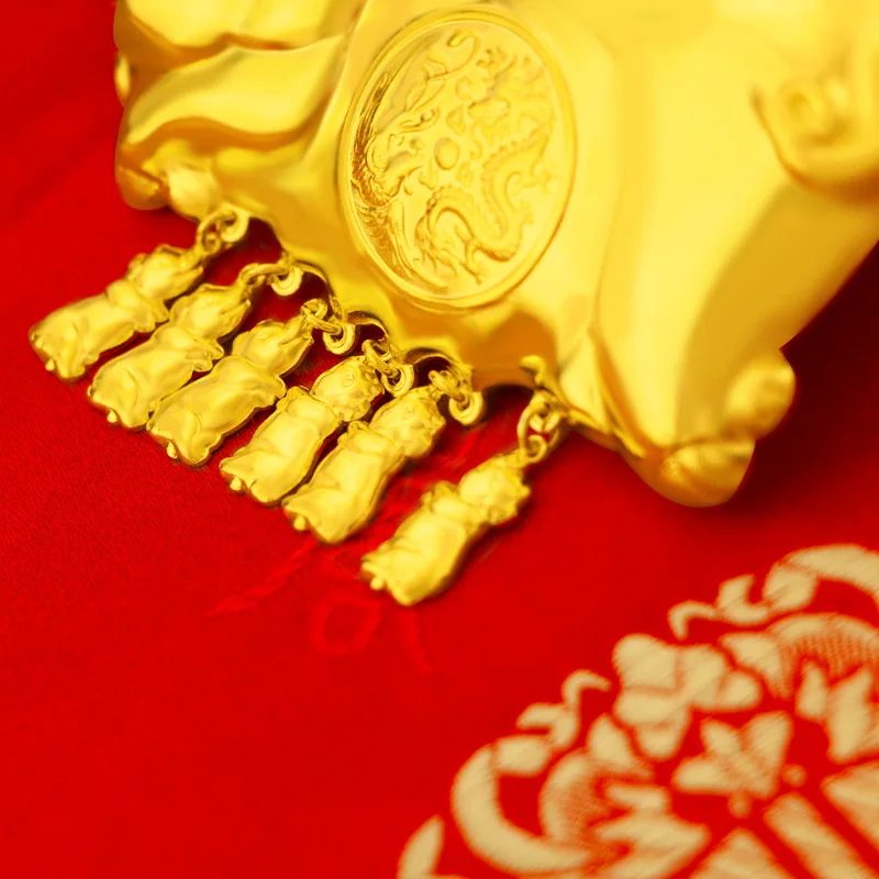 24k Pure Gold Color Solid Cute Pig Pendant Necklace for Women Bride Lucky Yellow Gold Chain Necklaces Fine Jewelry Gifts