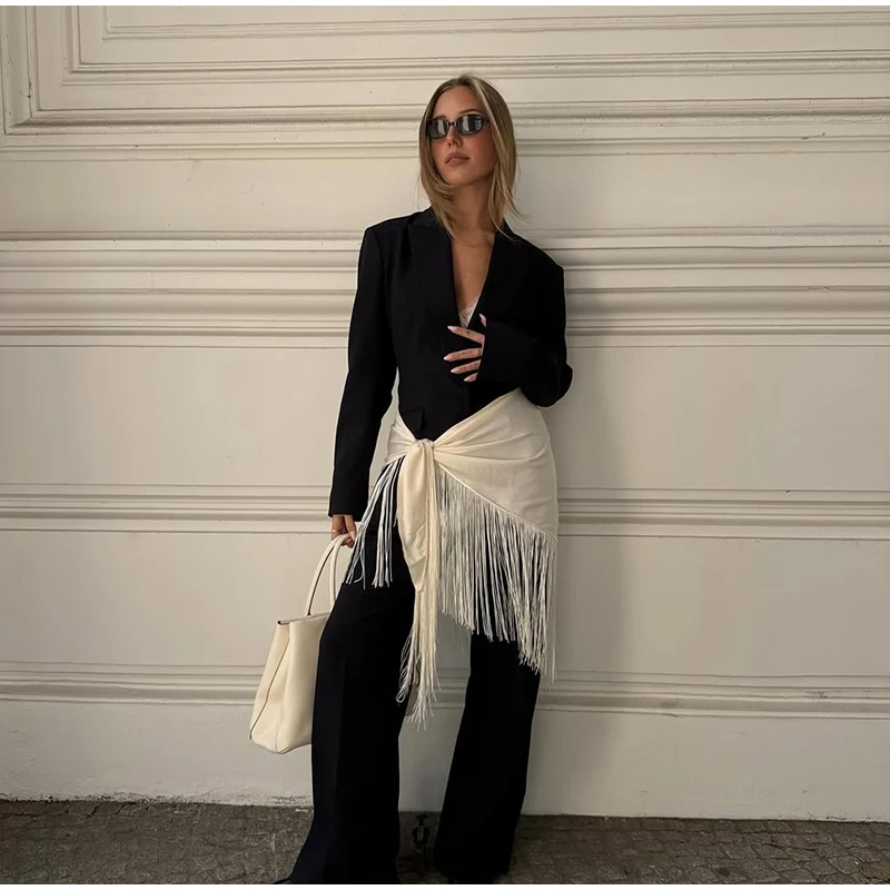 Fringe Wrap Skirt Solid Tie Waist Boho Style Elegant Women Fashion All-match Mini Skirts 2026 Party Chic Casual Vacation Outfit