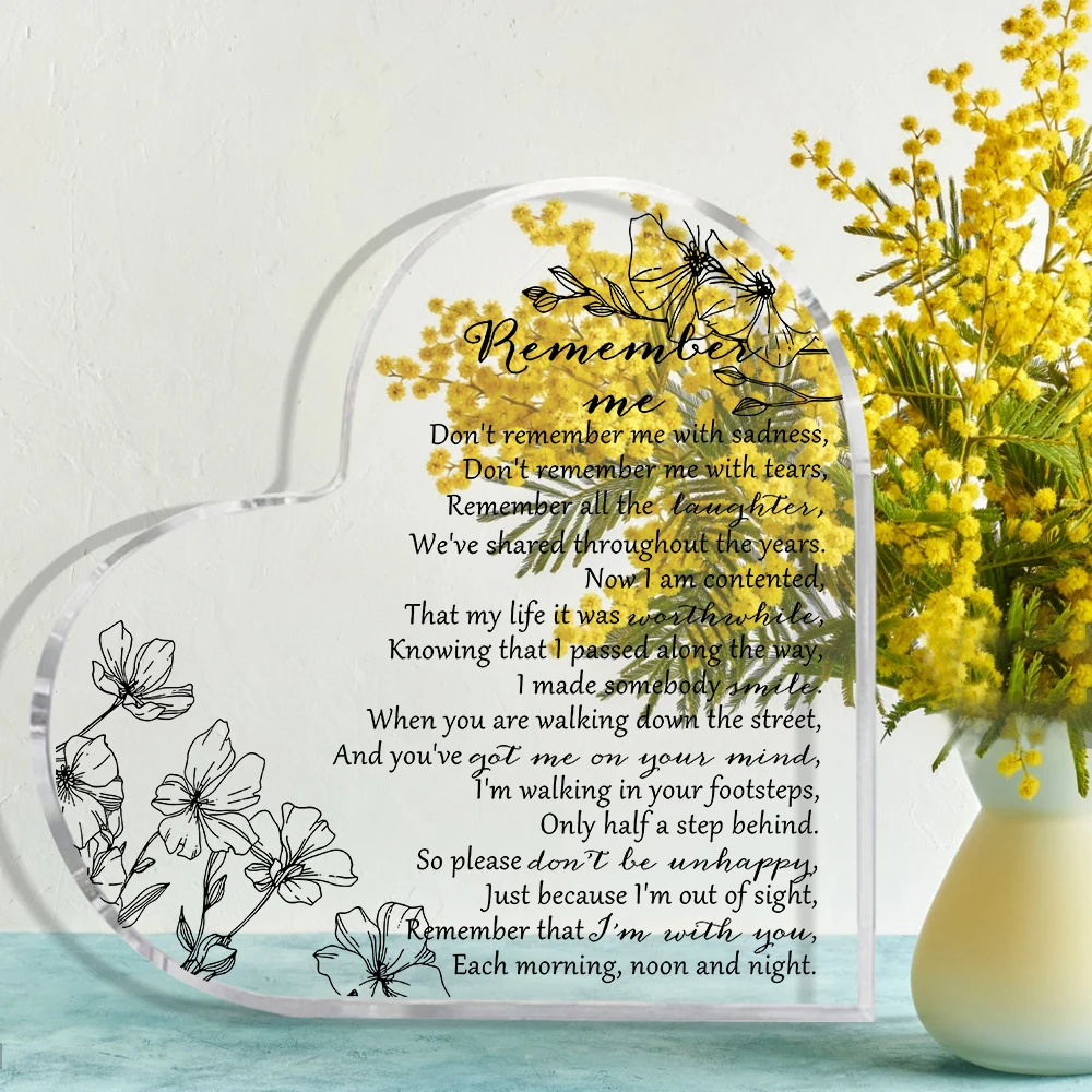 Gift Acrylic Heart Shape Memorial Bereavement Gifts for Loss of Loved One Remembrance Condolence Funeral Grief Keepsake for Mom