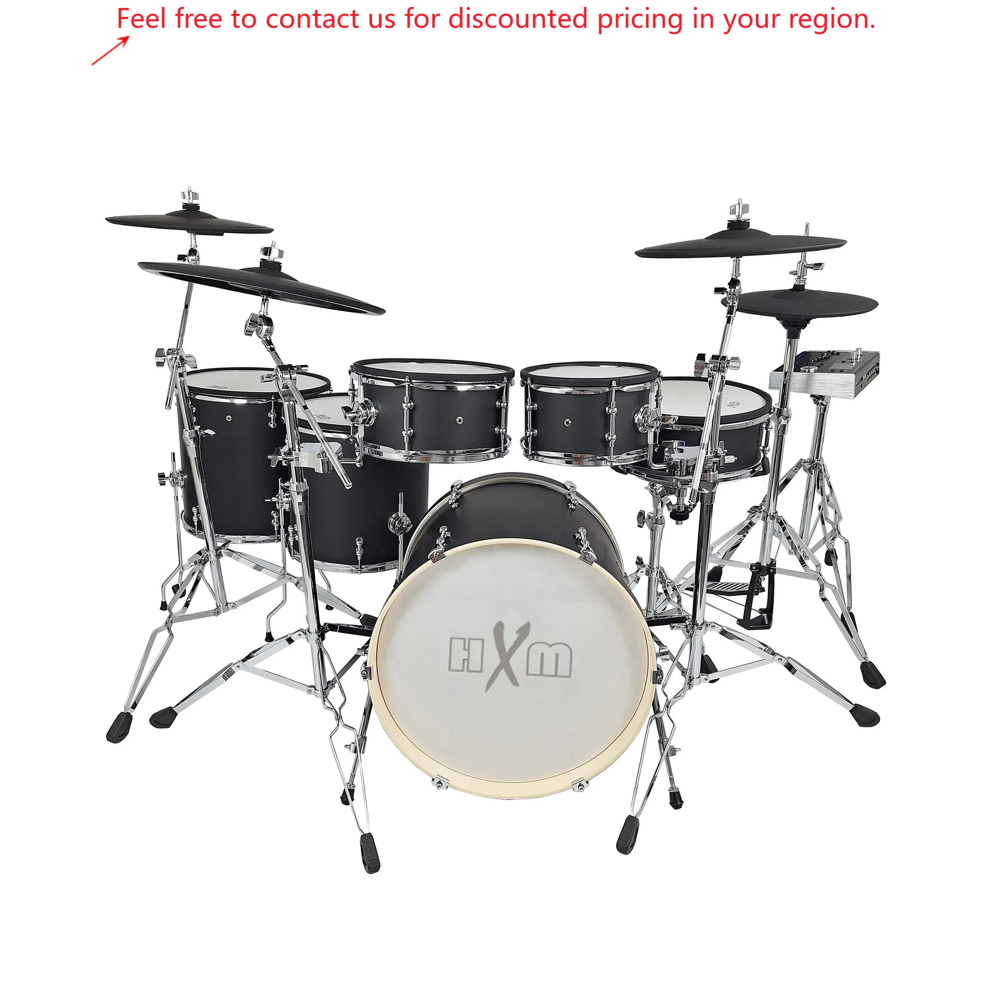 

HXM XD-2000D-KM Matt Black Color Electric Drum Set Rack Tom Attached With Crash Cymbal Stand Electronic Professional Drum Set