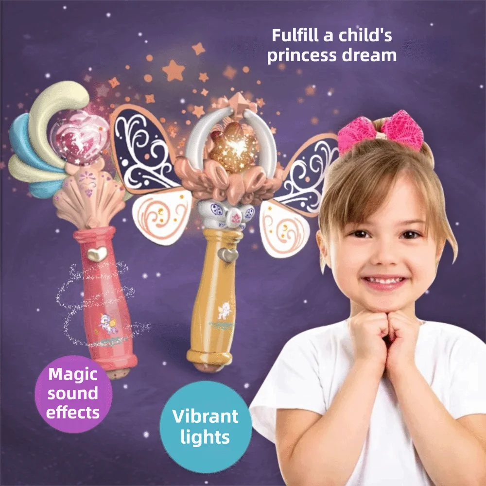 With Music Magic Wand Toy Flash Rotating Changing Device Fairy Wand With Light Snowflake Light Light Sound Stick Girl Play