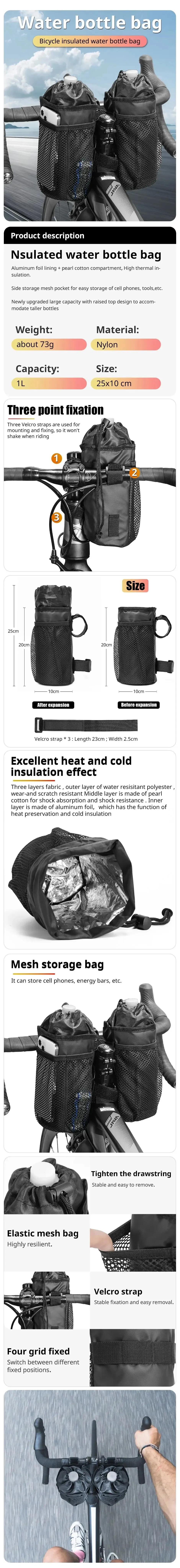 Fahrradtasche Fahrrad Flaschenhalter Lenker Vorbau Thermotasche mit Netztasche Kaffeetasse Halter Radfahren Wasserflasche Tragetasche – Detail 1