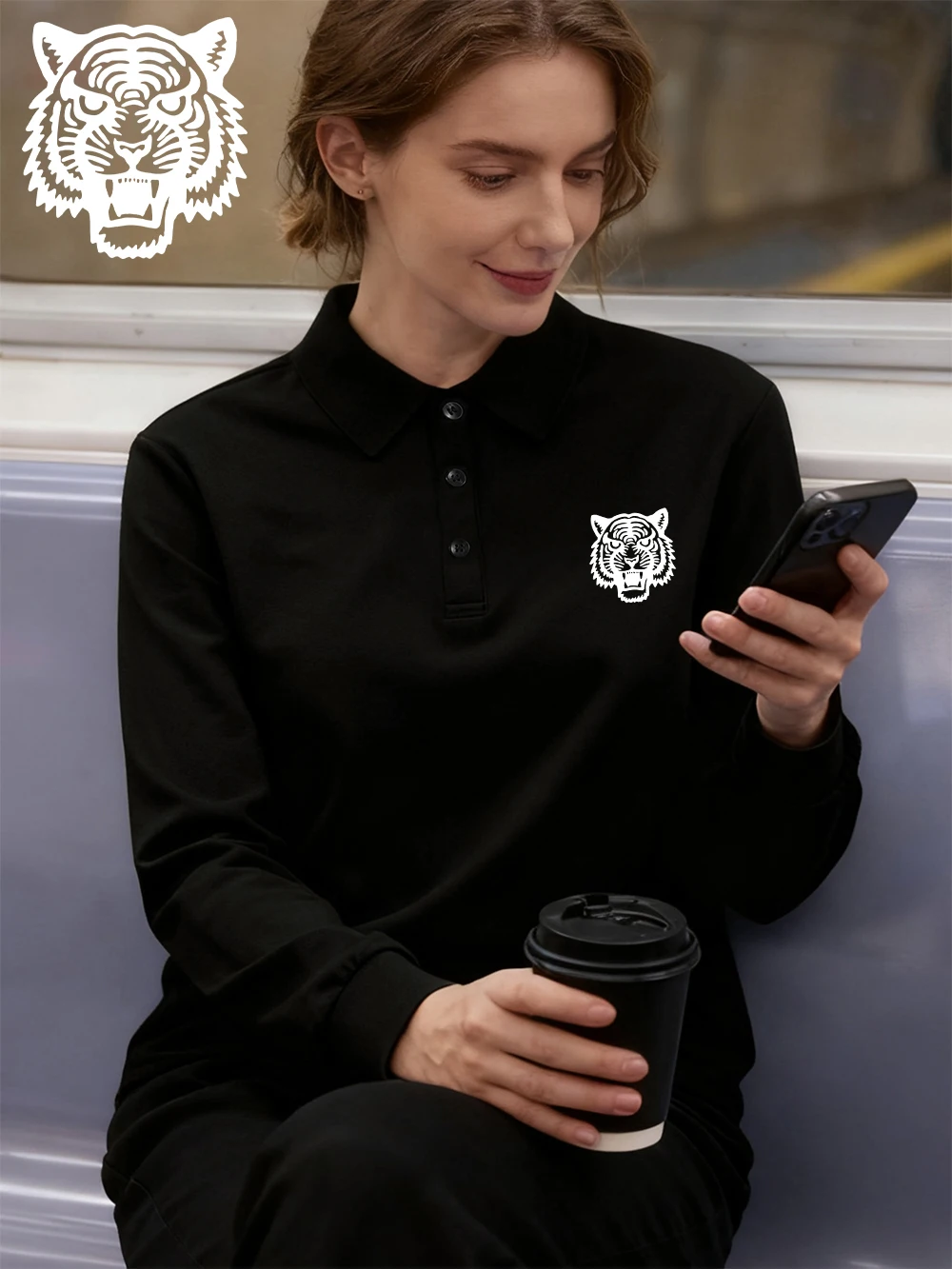 

Рубашки поло с принтом Fierce Tiger, женские осенние дышащие рубашки для гольфа, тонкие топы с длинными рукавами, повседневные базовые женские футболки для поездок на работу