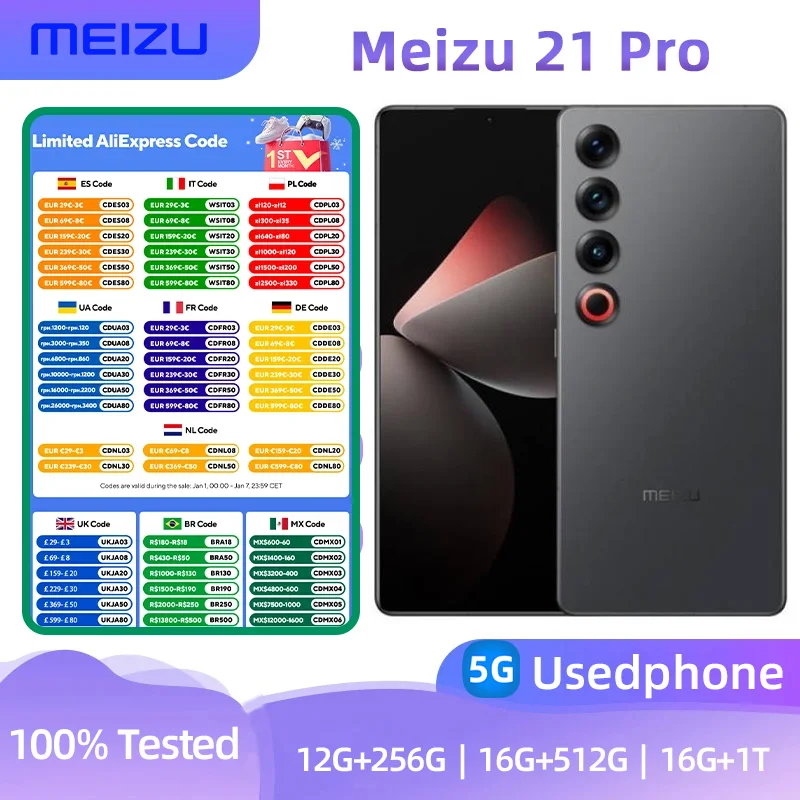 Meizu 21 Pro 5g Smartphone CPU Snapdragon 8 Gen3 Screen 6.79-inches 50MP+32MP Camera 5050mAh Battery Original Used Phone