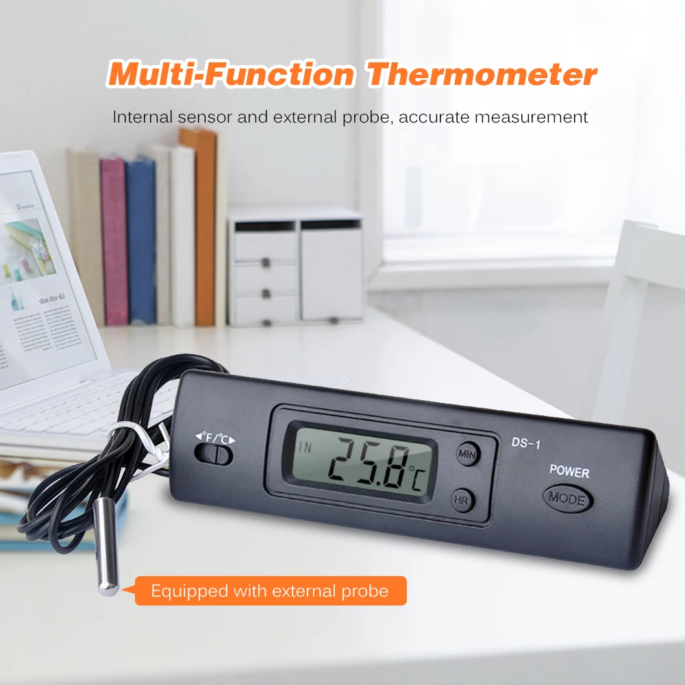 Handheld Thermometer Electronic Digital Car Thermometer Indoor Outdoor Multi-Function Thermometer Time Temperature with Probe