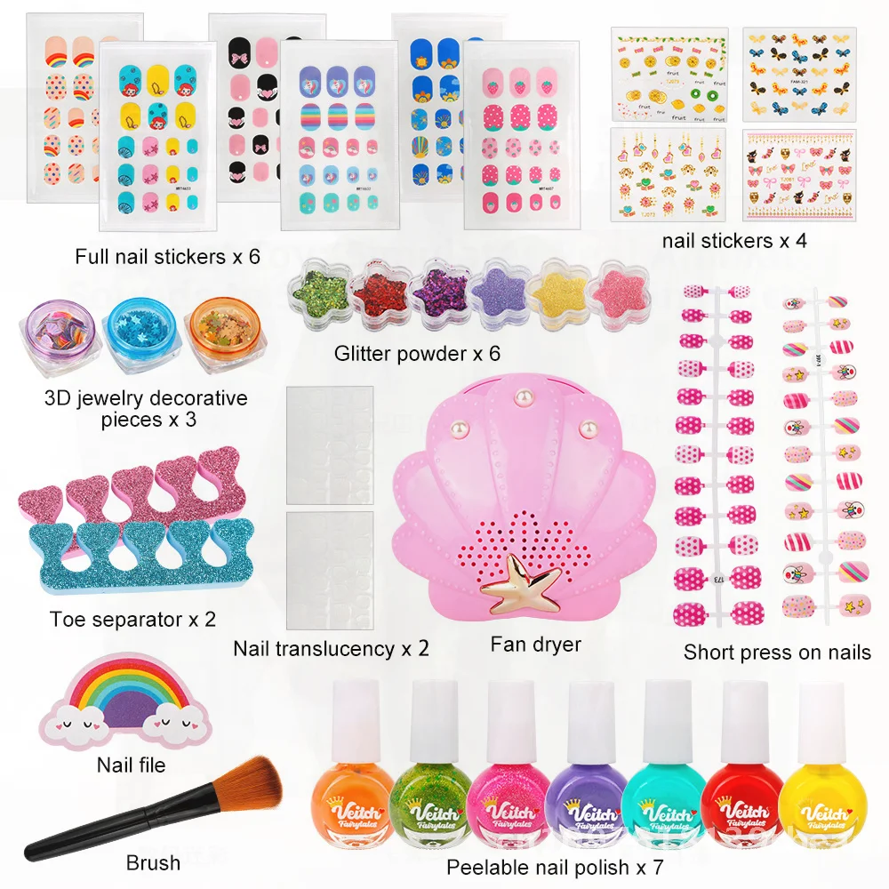Adesivos 3d à prova d'água para unhas, adesivos para meninas, crianças, arte de unhas, conjunto de brinquedos para vestir, beleza, maquiagem, jogar