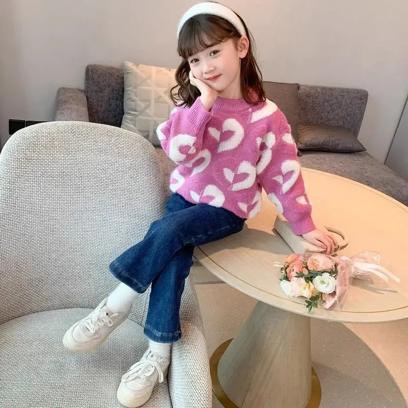 【2026 New】Kids Autumn Winter Thickened Heart-Knit Sweater Base Layer for Girls Cozy & Trendy Children's Knitwear