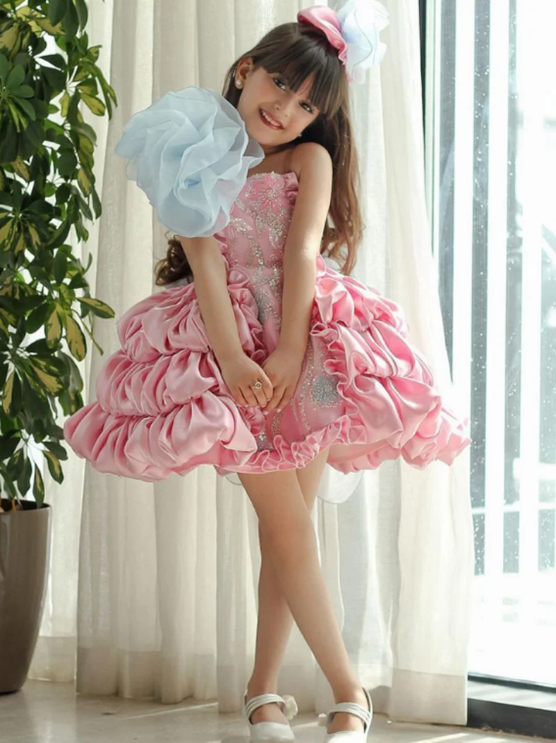 

Girl's Lolita Dress with Bow Children Pink Fluffy Cupcake Baby Birthday Party Kids Dresses Dance Performance Costume