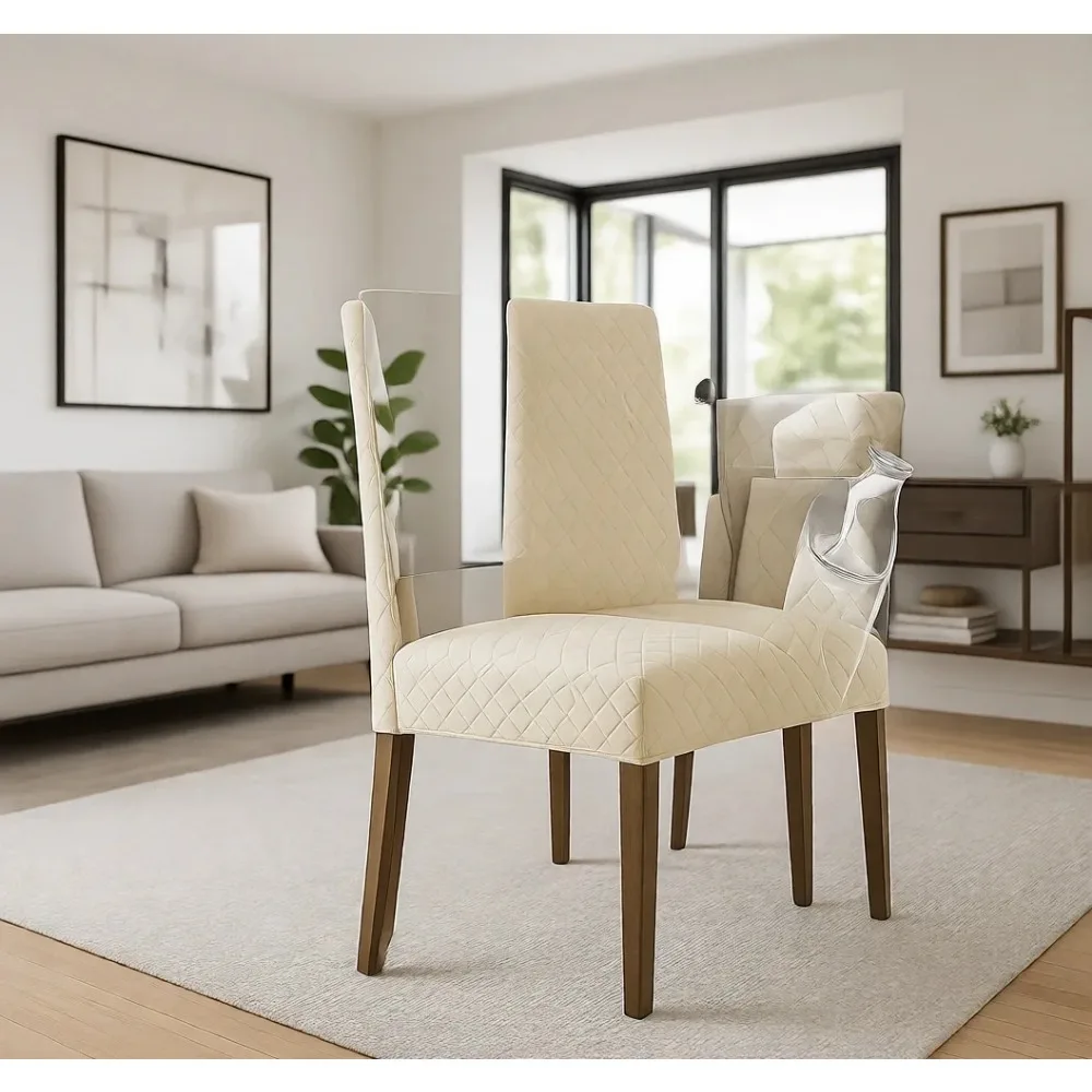 

Водонепроницаемые чехлы для обеденных стульев, набор из шести штук, эластичные жаккардовые моющиеся защитные накладки на сиденья для дома, кухни, банкетов, бежевые