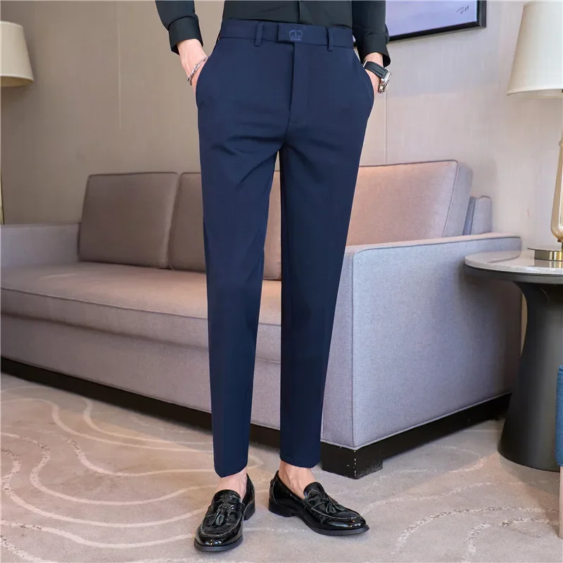 Dress Pants Men 2024 Autumn New Embroidered Suit Pants Business Casual Slim Fit Solid Casual Formal Dress Trousers Men Clothing