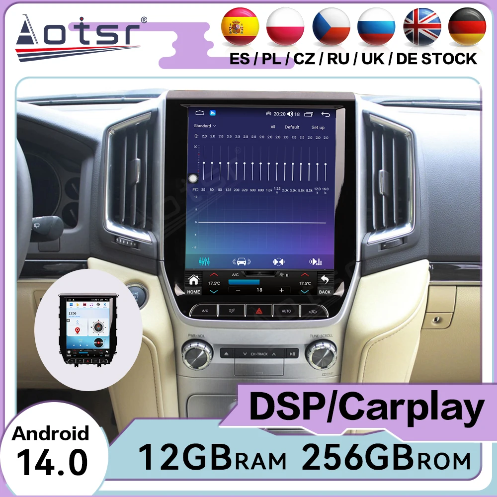 Touch Screen Android 14 Auto Multimedia Car Radio For Toyota Land Cruiser 2015-2020 Car GPS Navigation Audio Stereo Head Unit