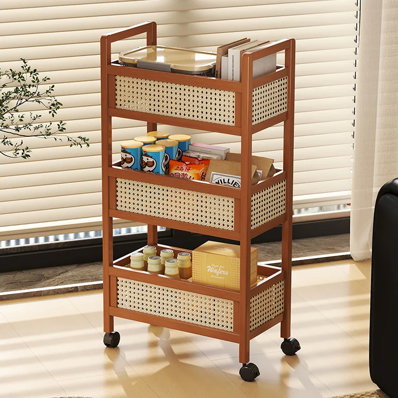 Small cart storage rack, movable floor-standing, multi-layer snack cart, bedroom storage