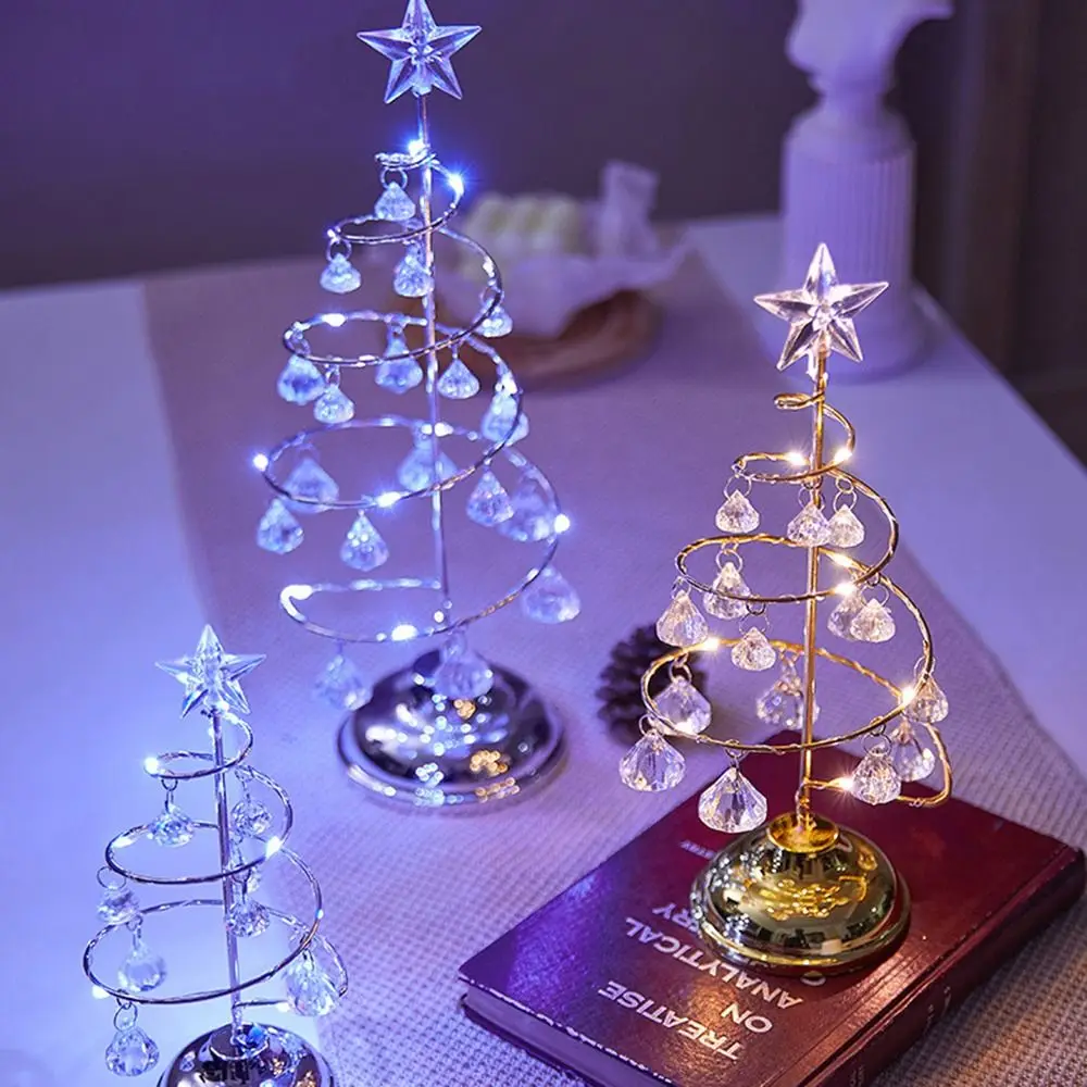 Golden Crystal Christmas Spiral Tree Light Silver Colorful Xmas Decorations Table Lamp Warm White Light S/M/L