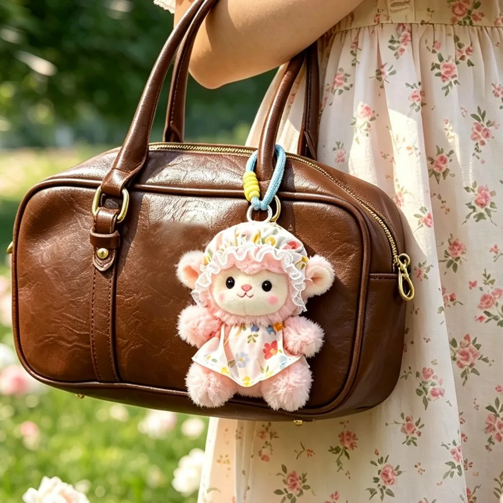 Soft Lamb Keychain Floral Dress Detachable Hanging Loop Sheep Bag Charm Cute Style Lightweight Lamb Key Ring