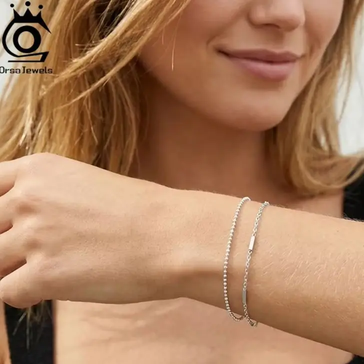 

Многослойный серебряный браслет ORSA JEWELS S925 с горизонтальной планкой для женщин, модная элегантная цепочка на запястье, ювелирные изделия, подарок на день рождения SB219