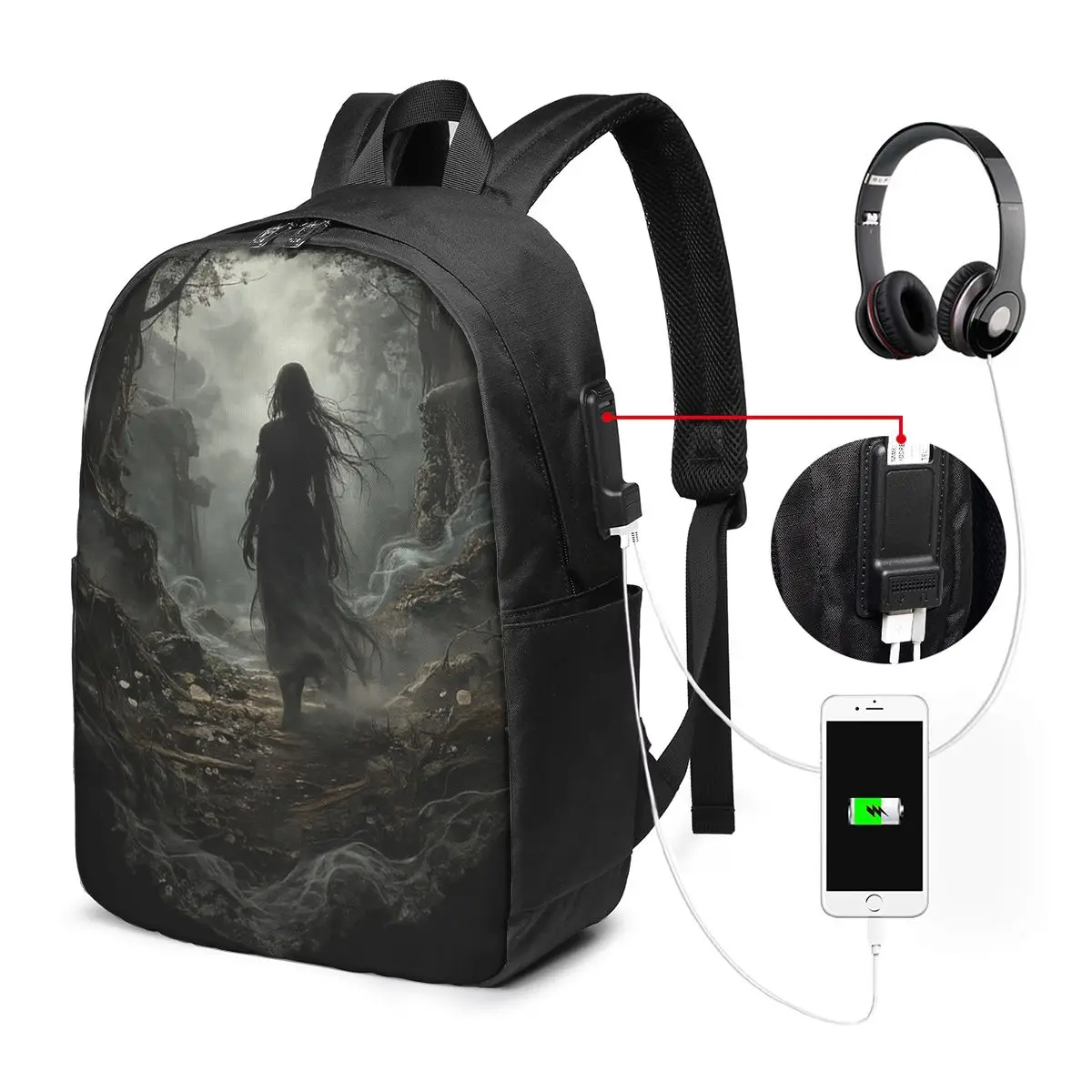 A Mysterious Woman In The Dark Forest Backpack Travel Notebook Bag Computer College Student School Bag Laptop Shoulder Bags