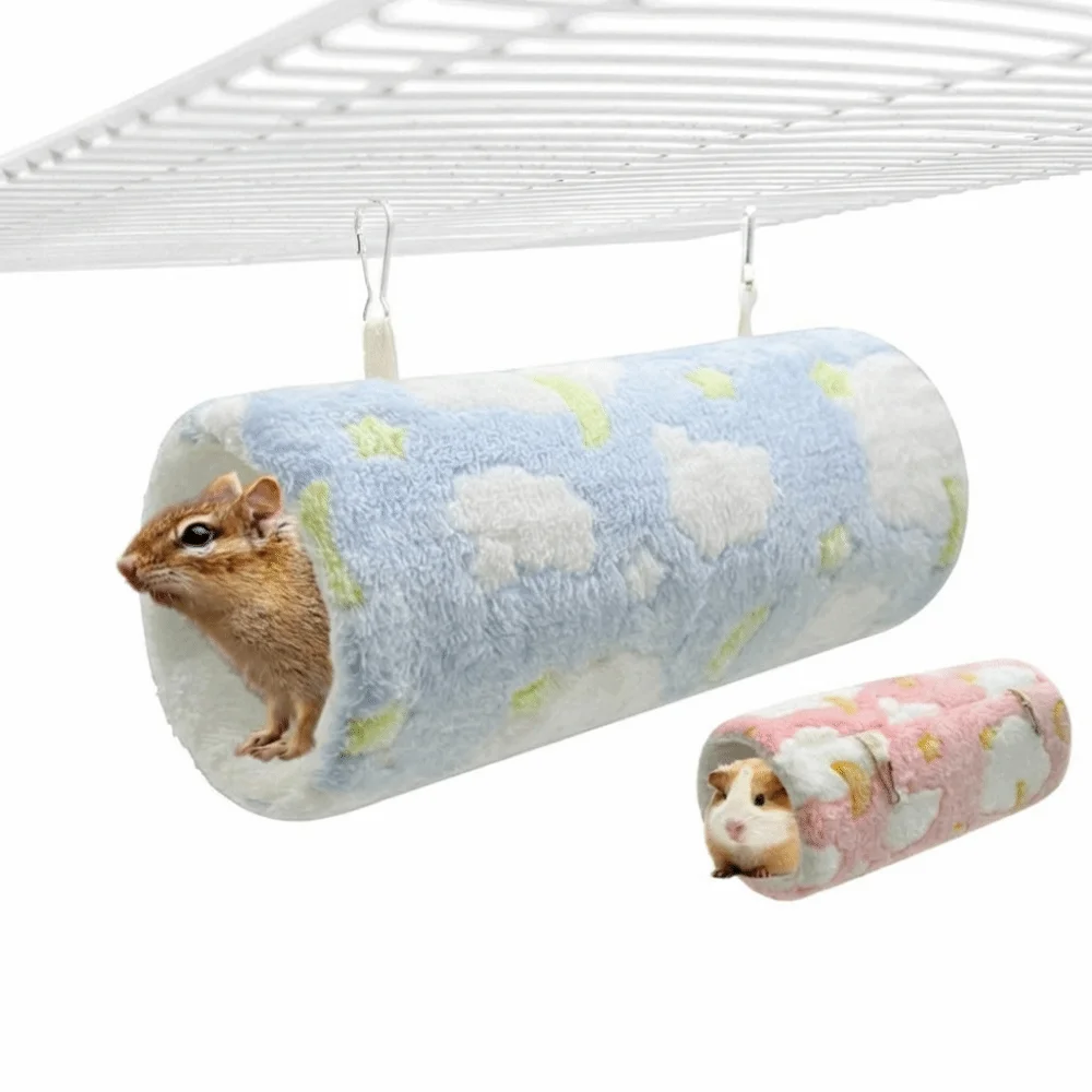Portable Soft Guinea Pig Tunnels Interactive Fleece Lined Hanging Guinea Pig Breathable Chew Proof Hamster Hideout Resting