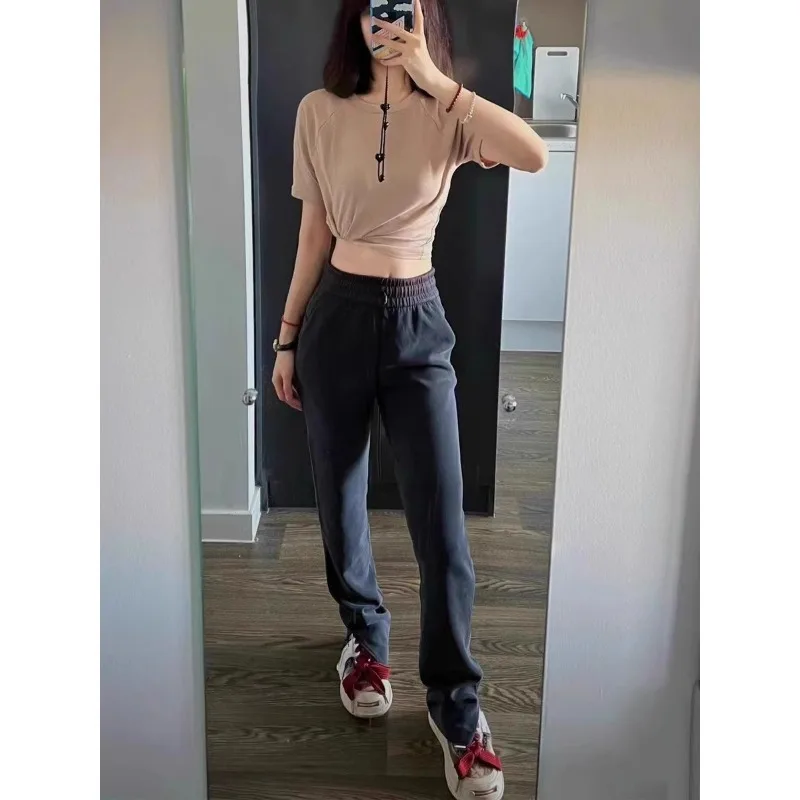 Yoga pants, yoga sports casual nude feeling, hanging straight leg pants, narrow version, slimming effect