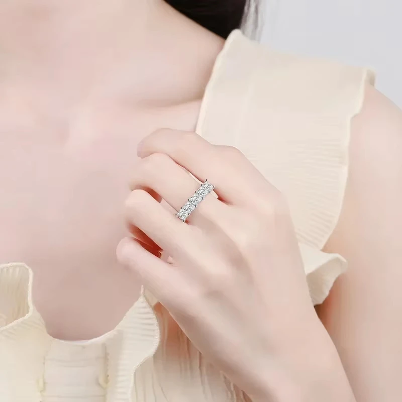 Women Engagement 18K White Gold Wedding Band 5pcs Moissanite Diamond 2CT Wife Birthday Gift PT950 Platinum Girl Valentine's Day