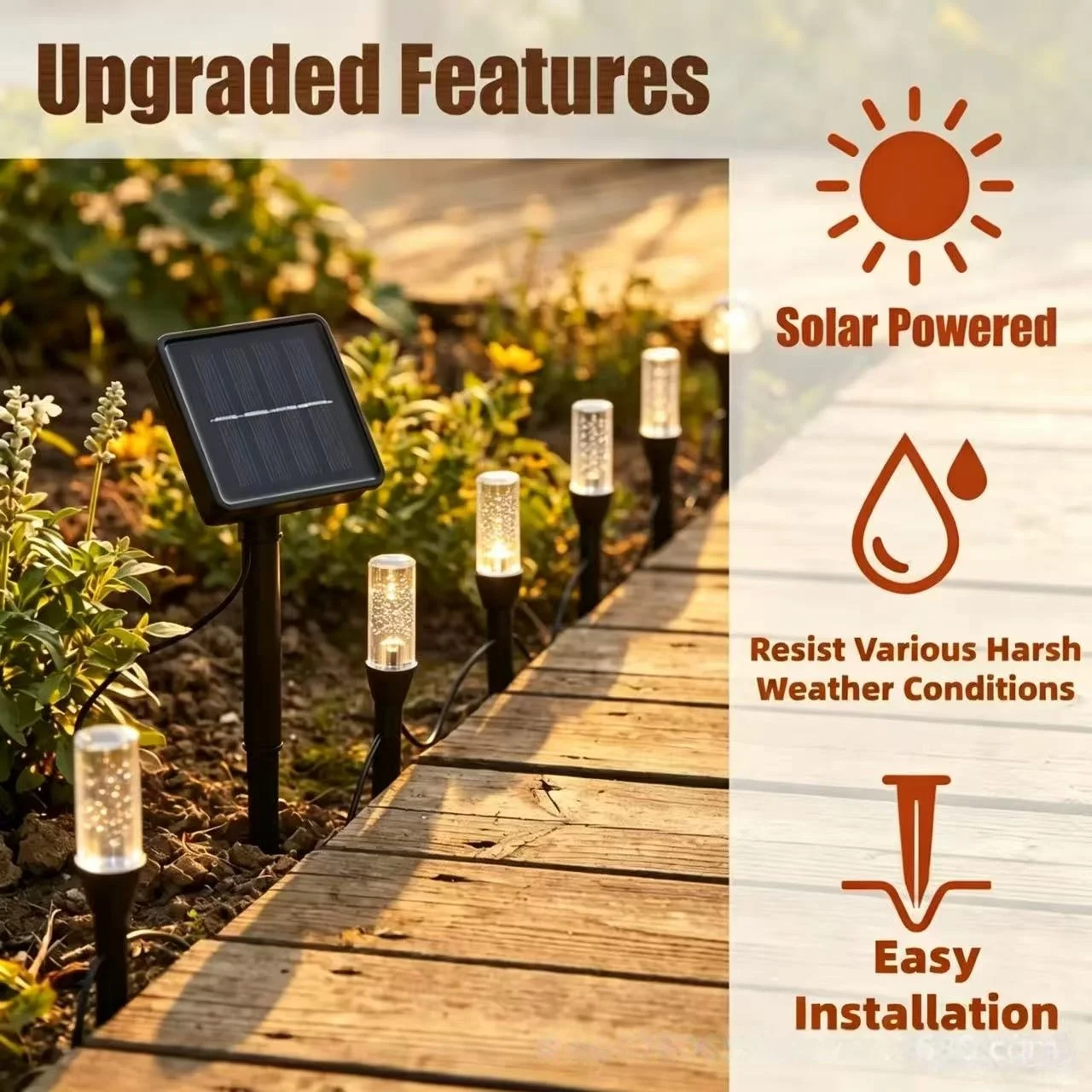 Solar Crystal Column Lawn Lights, Waterproof LED Garden Pathway Lamp with Intelligent Light Control for Yard Patio Walkway Decor
