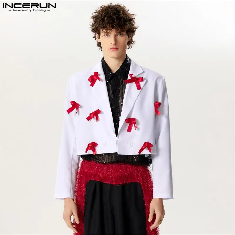 INCERUN 2024 Men Blazer Patchwork Lapel Long Sleeve Button Casual Suits Men Streetwear Personality Fashion Male Crop Coats S-5XL