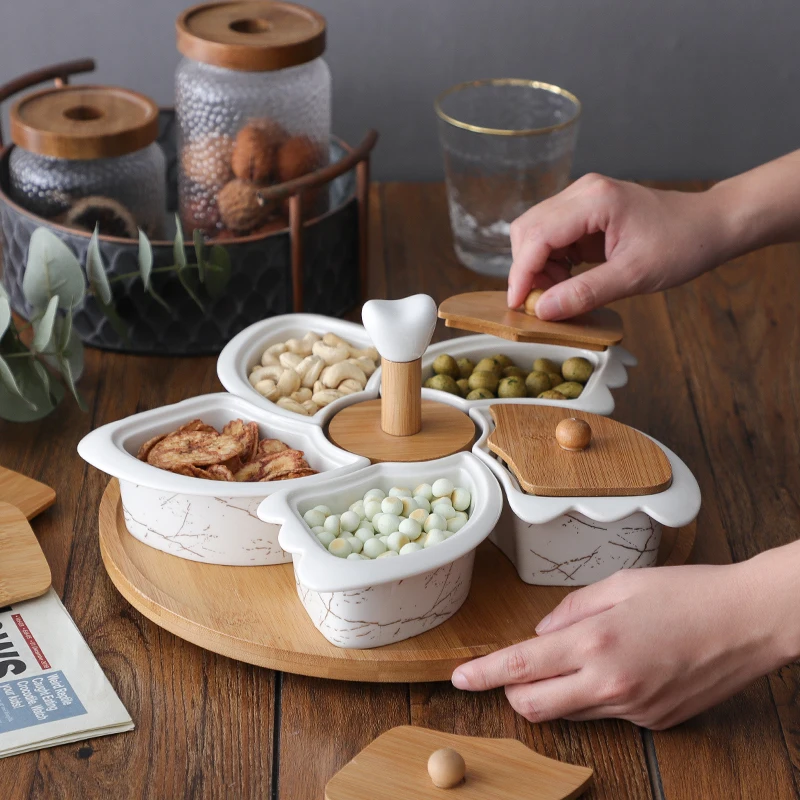 New Ceramic Divided Fruit Plate with Lid Creative Pattern