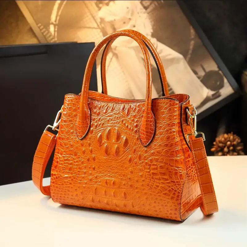 

Женская сумка из кожи с крокодиловым принтом - Элитная женская сумка, вместительная сумка для сада, новая стильная роскошная сумка через плечо.