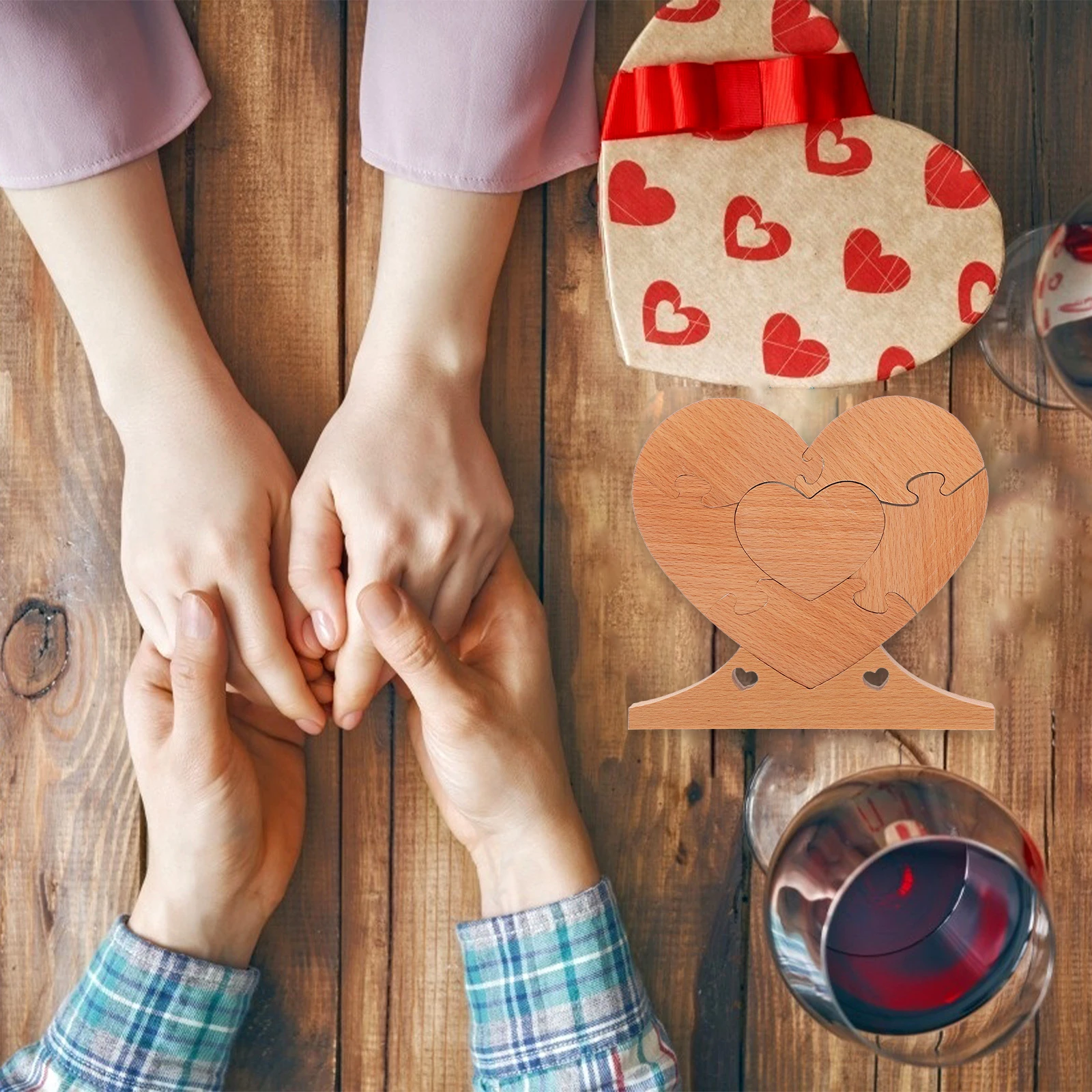 

Heart Shaped Creative Wooden Desktop Ornament Exquisite Indoor Home Office Craft Adornment Unique Stable Flat