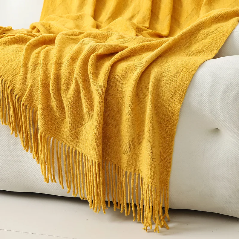 Throw Blanket for Couch Soft Textured Knitted Blanket with Tassels Cozy Woven Decorative Boho Blanket for Sofa Wave Pattern