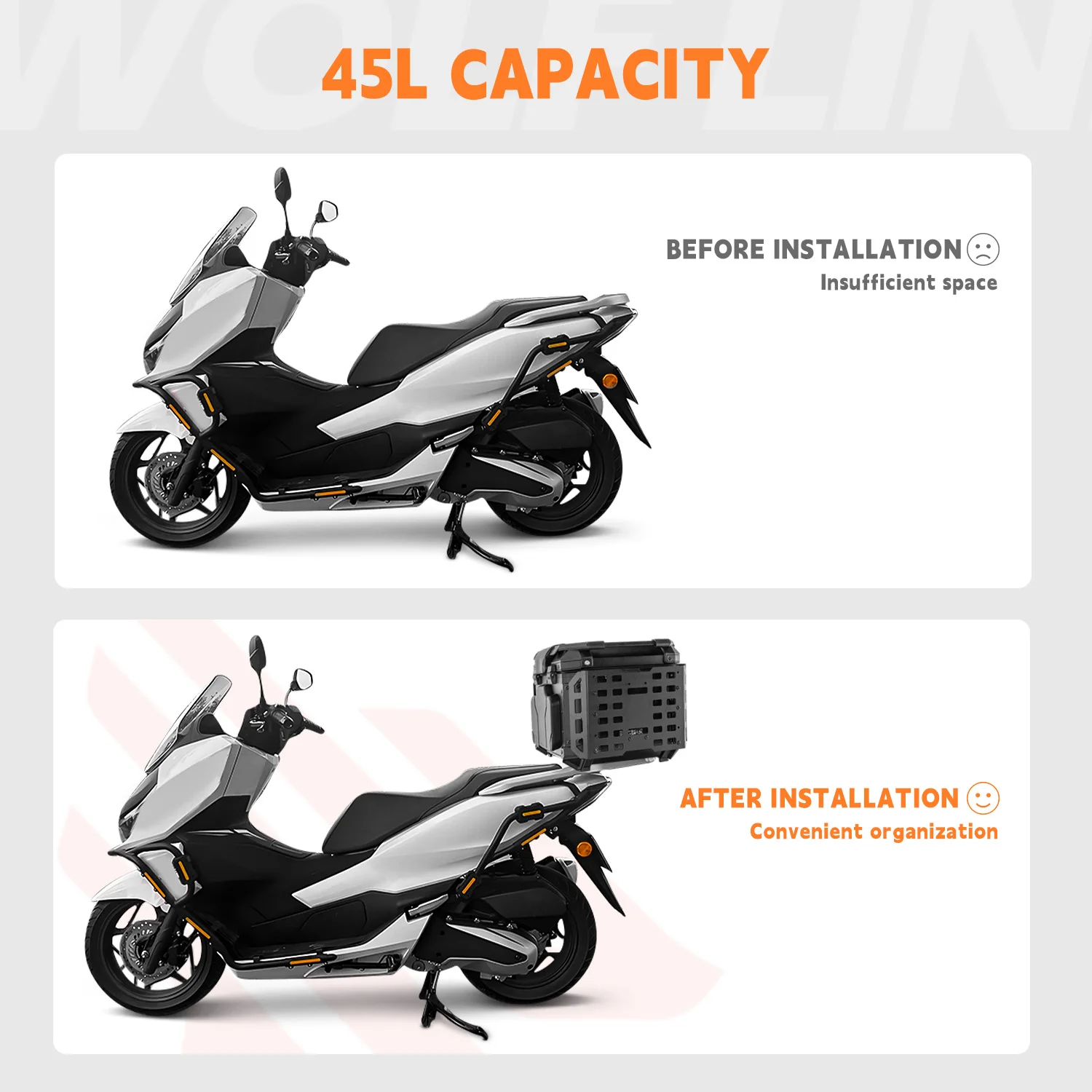 Universal Fit Top Case Box Aluminum Alloy Tail Box Large Capacity 45L Rear Luggage Trunk for Motorbike Accessories