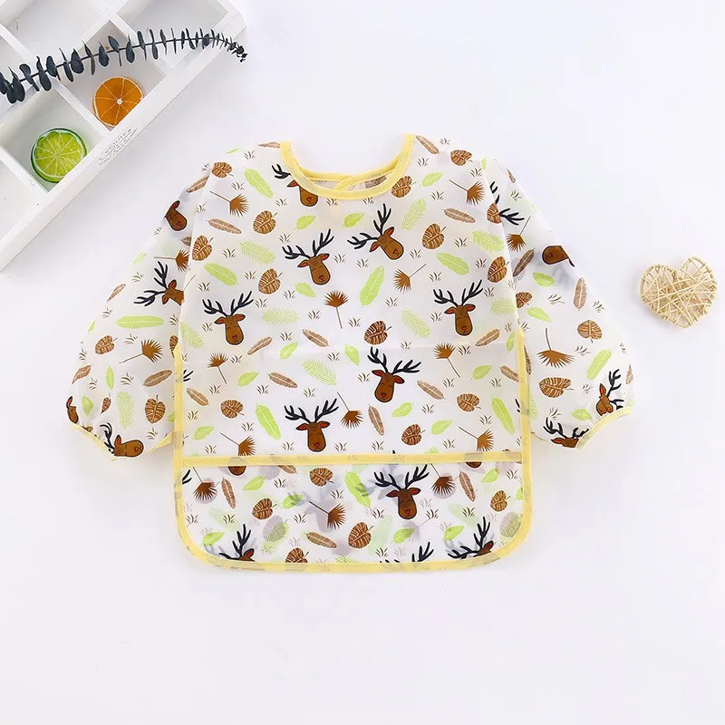 Baby Kids Toddler Long Sleeve Scarf Waterproof Art Smock Feeding Bib Apron Pocket Infant Boys Girls Burp Cloth Bandana Bibs