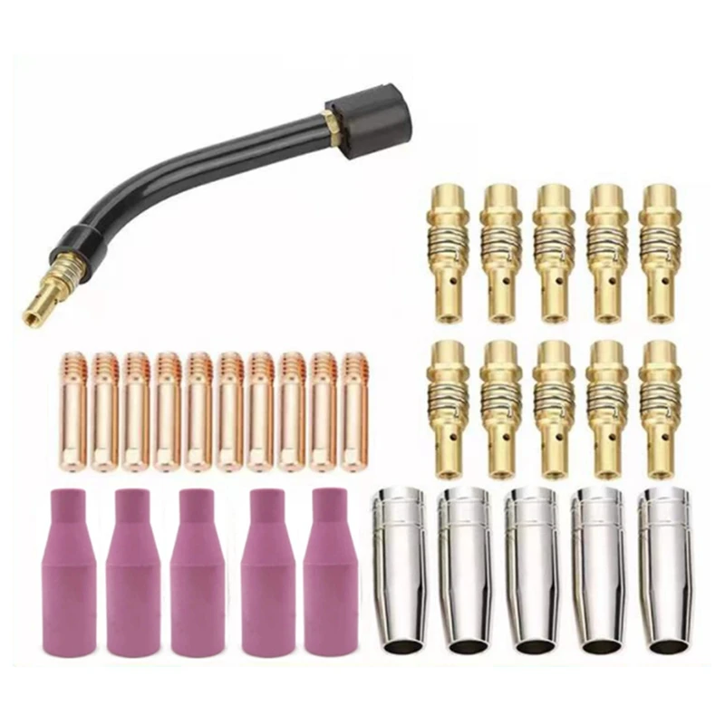 New-31Pcs 15AK For Binzel Torch/Gun Consumables Electrode Link Rod Tips Goose Neck Bend For MIG Welding Machine 0.8Mm