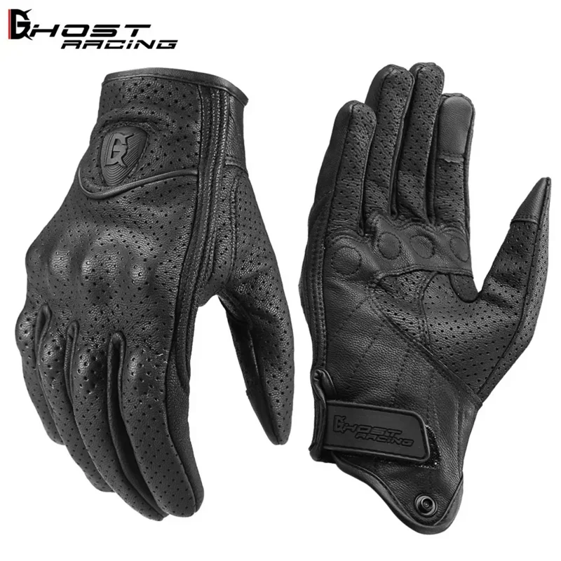 Guantes de cuero para motocicleta para hombre y mujer, manoplas retro de piel de oveja anticaída para pantalla táctil, motocross, todoterreno, novedad