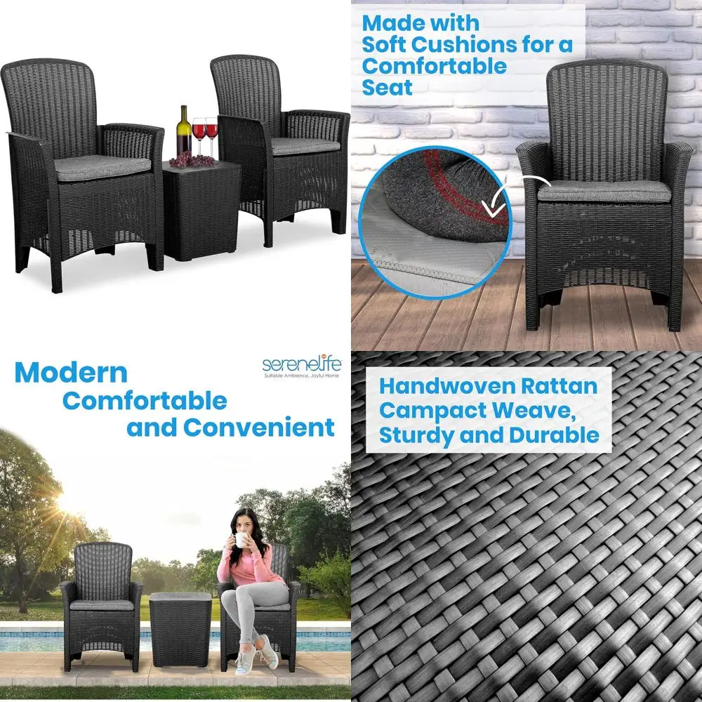 

3-Piece Outdoor Bistro Set with Rattan Wicker Chairs and Table for Patio Conversation Area